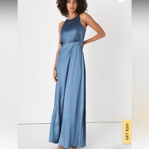 Lulus blue satin sleeveless maxi dress